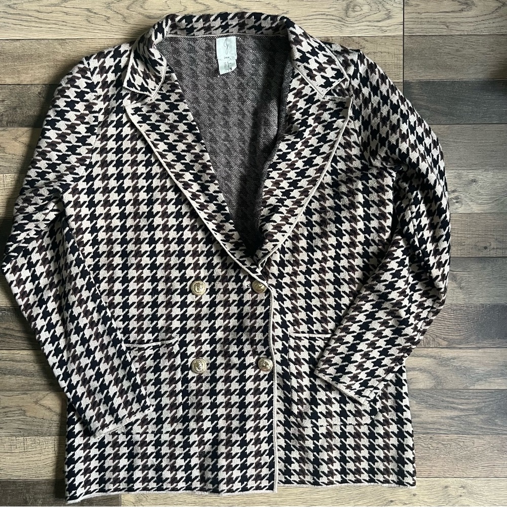 🛍️ MOVING SALE • Joie Brown Tan Houndstooth Sweater Blazer M